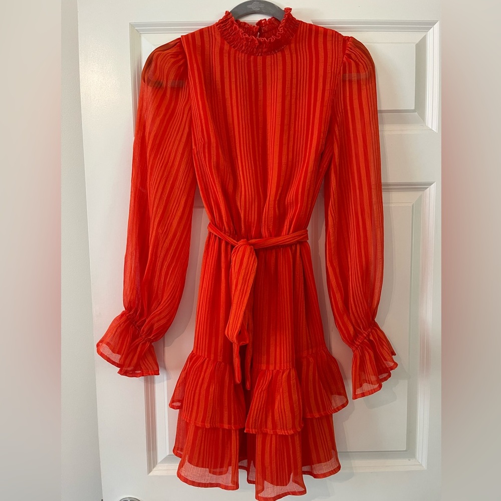 Orange Striped Ruffle Dress - Picture 2 of 5